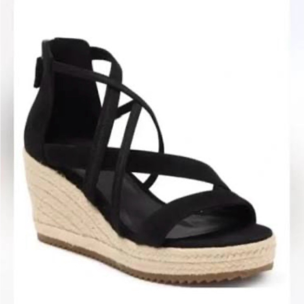 Eileen Fisher Black Strappy Espadrille Wedge Sandals BNWT but NO BOX